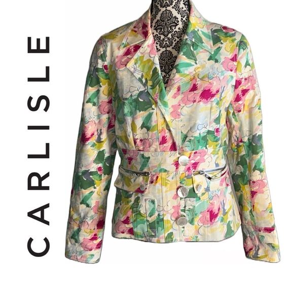 Carlisle Women’s Handpainted Floral‎ Denim Jacket - Size 8 - Picture 1 of 2